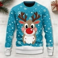 thumbnail image 2 of Tiweut Womens' Sweaters for Christmas Santa Reindeer Print Knit Long Sleeve Crewneck Cozy Stylish Holiday Loose Fit Pullover Tops,Blue,2XL, 2 of 4