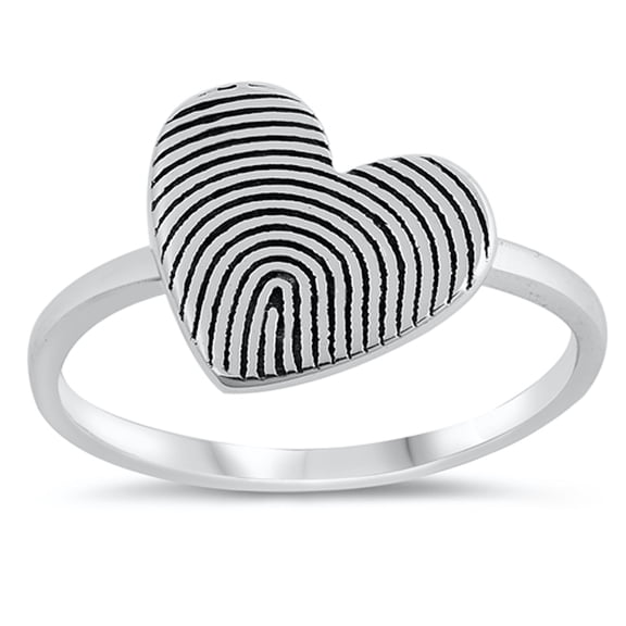 Thumbprint Heart Love Promise Ring .925 Sterling Silver Band Jewelry Female Male Unisex Size 8