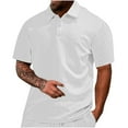 thumbnail image 2 of Mens Shirts Plus Size under $5 Short Sleeve Turndown Collar Solid Color Breathable Button Polo T-Shirt Summer Collared Golf Shirt White M, 2 of 5