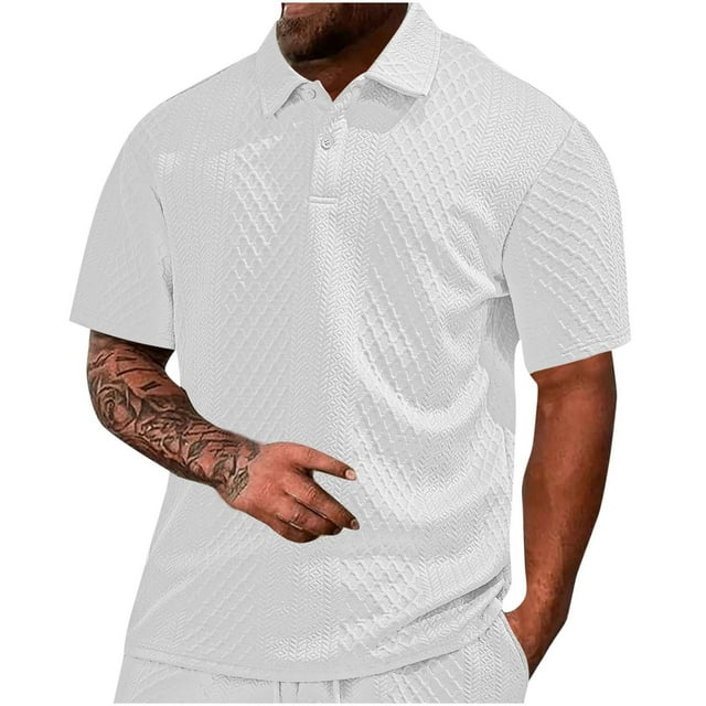Blusa de Manga Corta, Hombres de Moda de Color Sólido, Transpirable Botón Blusa de Cuello