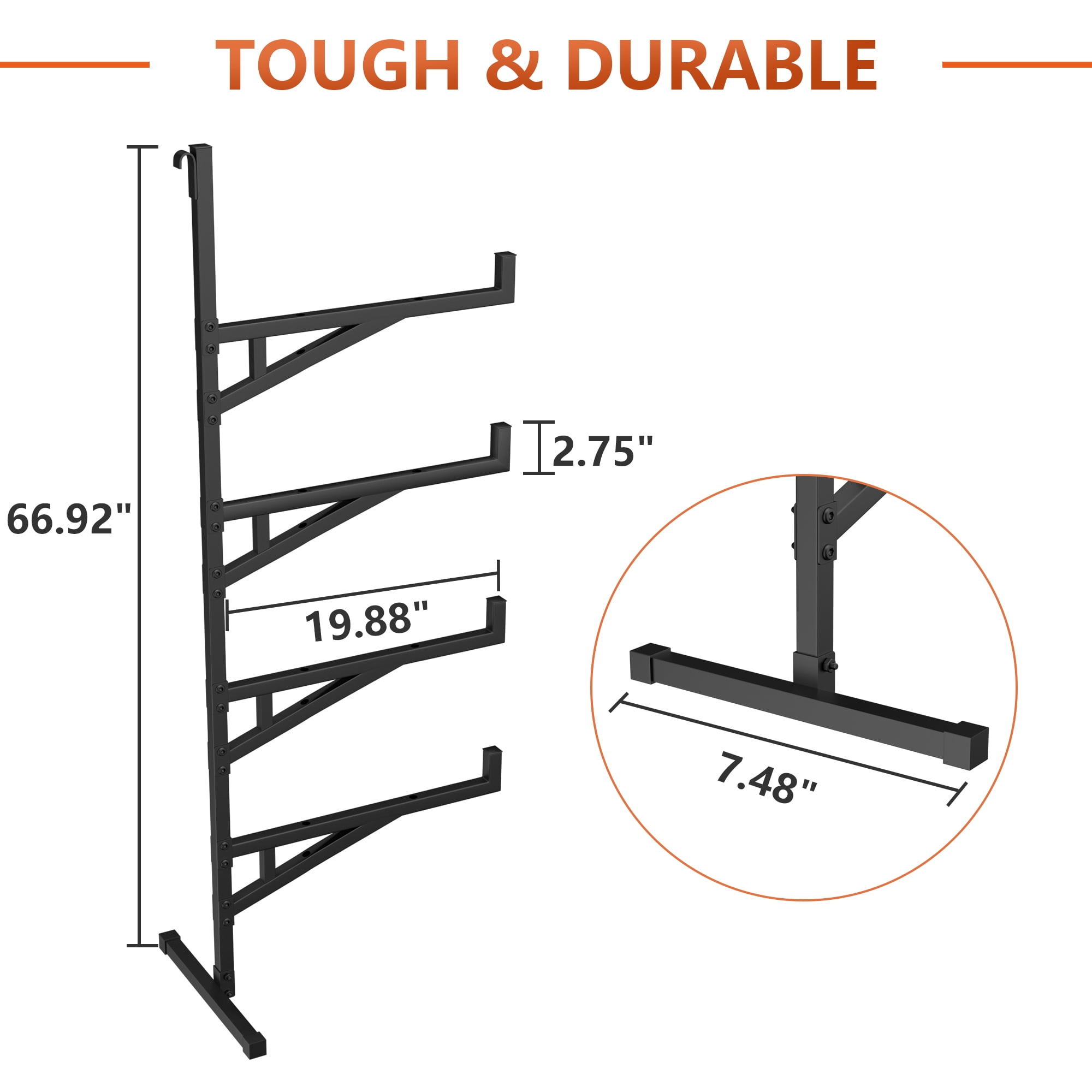 GIOTORENT Heavy Duty Shipping Container Shelving, 4-Tier Wall Mounted Rack, 4 Pack, 1100 lb Capacity, Black