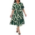 thumbnail image 2 of Agnes Orinda Women's Plus Size Dress Printed Notched Neck Short Sleeve Tie Knot Casual Business A Line Midi Dresses with Pockets 2X Dark Green, 2 of 6