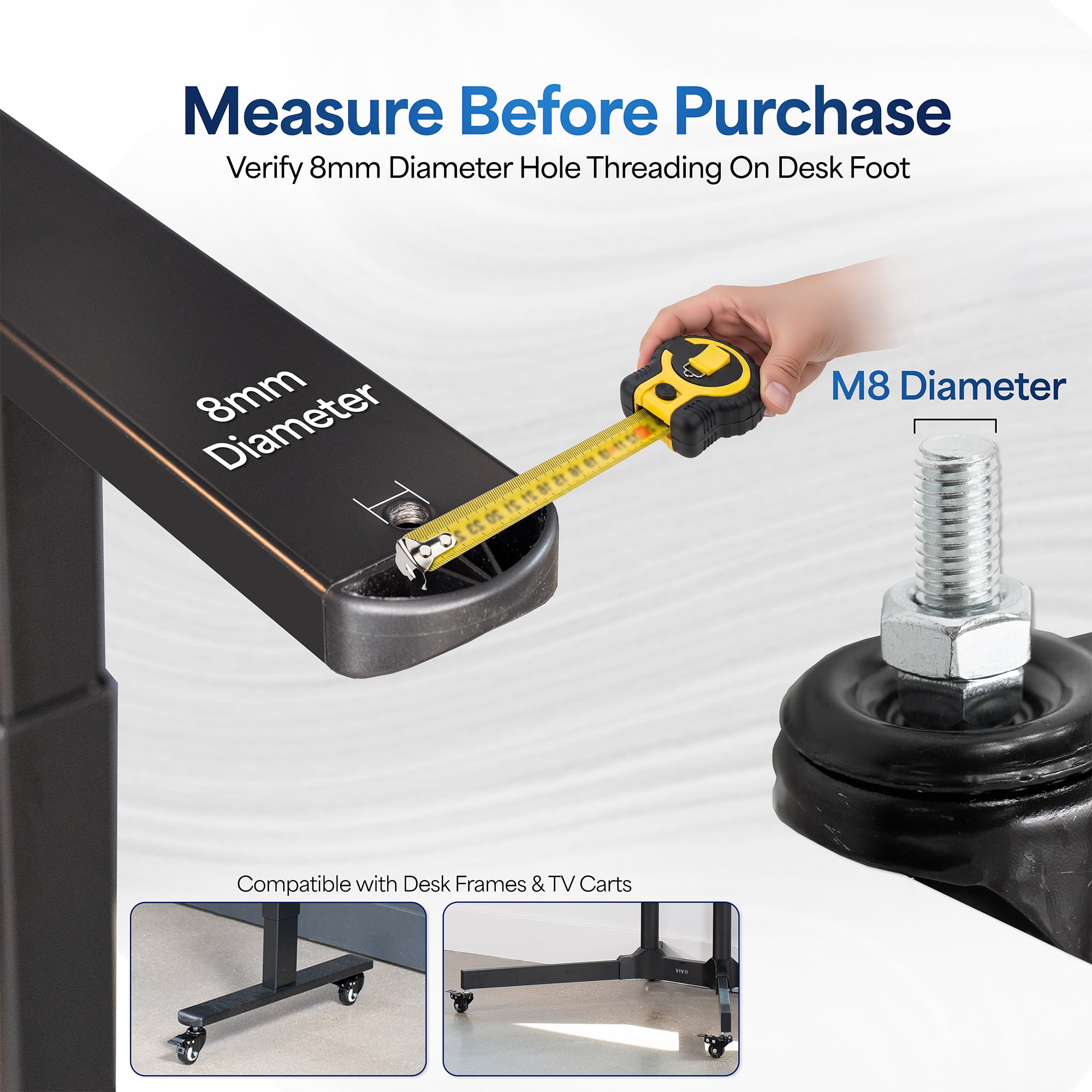 VIVO 1.5 inch M8 Caster Wheels (Set of 4) for TV Carts, Desk Frames, and More