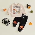 thumbnail image 2 of Quealent Baby Boy Halloween Outfit Embroidery Sweatshirt Top Jogger Pant Set (Beige, 18-24 Months), 2 of 6