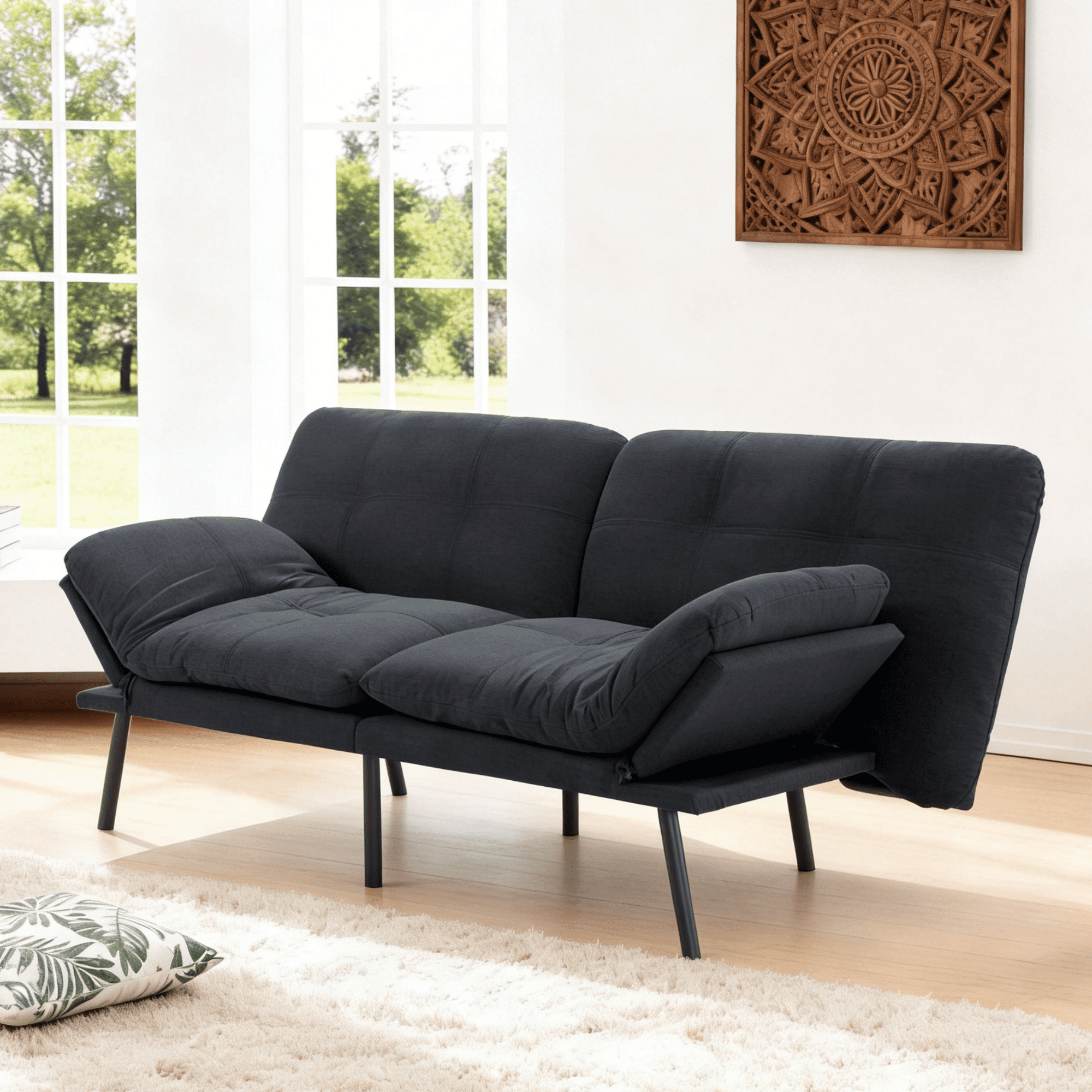 Gewnee 70.87"Convertible Sofa Bed,Modern Futon Sofa with Adjustable Backrest,Suitable for Living Room,Guest Room,Small Spaces.Black