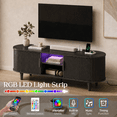 thumbnail image 4 of Doyolan Mid-Century Modern 55" TV Stand for 70" TV, Wood Entertainment Center with Storage and Shelves, 2 Sliding Tambour Doors, Black, 4 of 6