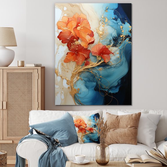 Designart "Orange Blue Abstract Fractal" Modern Wall Art Living Room