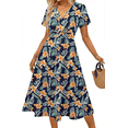 thumbnail image 3 of UVN Women Summer Dresses Short Sleeve V Neck A-Line Midi Dress Ladies Boho Beach Floral Print Sundress, 3 of 9