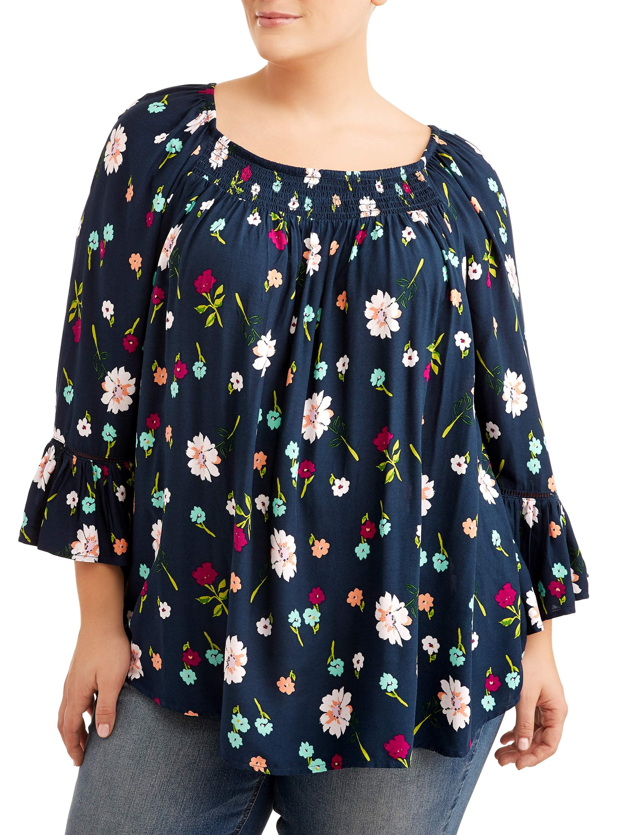 women's plus peasant tops