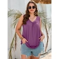 thumbnail image 6 of SHOWMALL Women's Plus Size Tank Top, V Neck Pleated Sleeveless Summer Beach Tops, Light Purple 3X Side Slit Casual Daily Tunic Layering Shirt for Work, 6 of 8