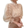 thumbnail image 3 of Women Elegant Lace Trim Shirts Casual Victorian Blouse Long Sleeve Button Down Tops Color S, 3 of 9