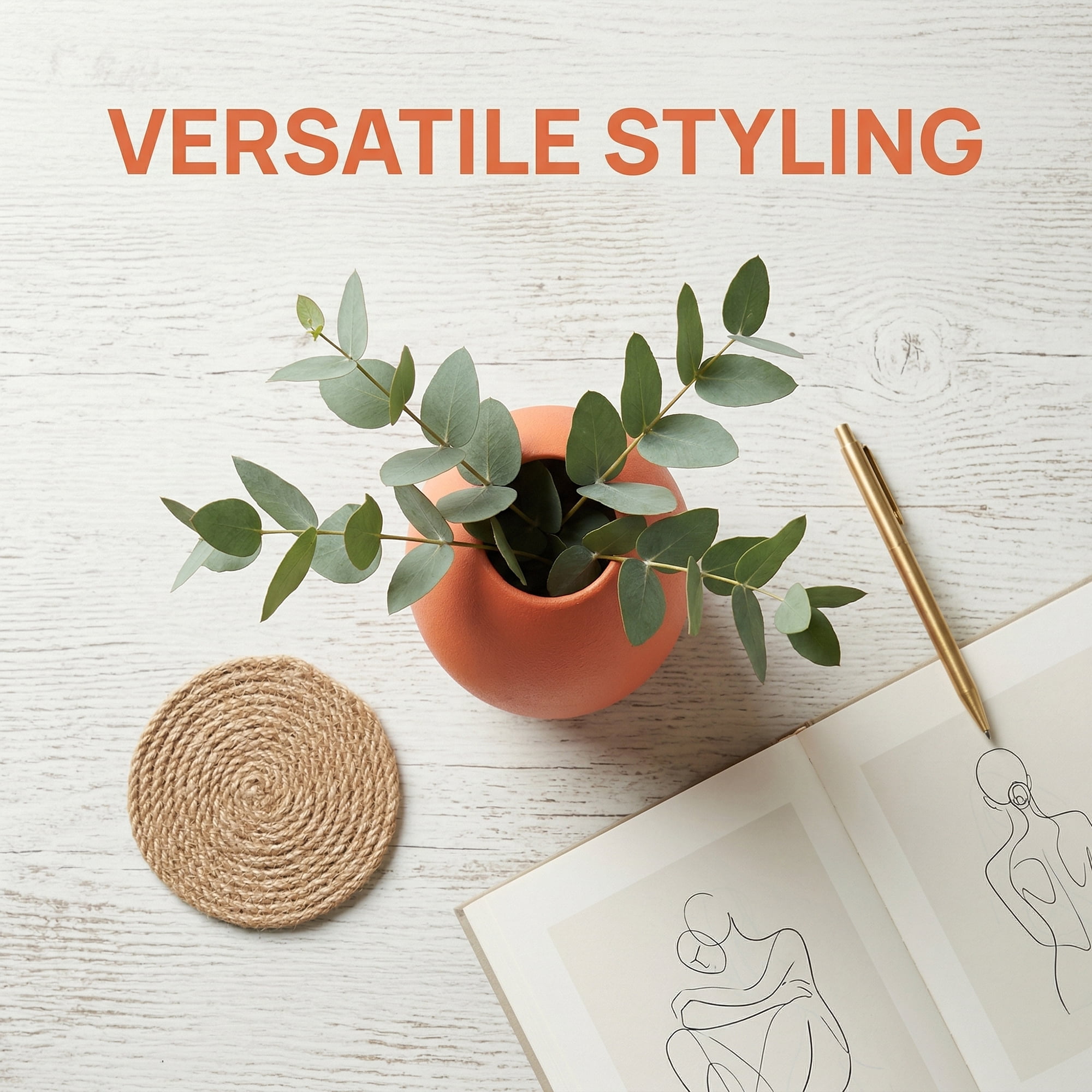 Unique Bargains Modern Ceramic Ribbed Flower Vase for Boho Orange 3.5"L x 3.5"W x 6.1"H