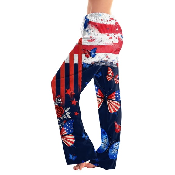 250th Anniversary Womens Pajama Patriotic Star USA Flag Print Wide Leg Trousers Elastic High Waist Regular Fit Daily Wear Comfy Pajama Bottoms, #01 Royal Blue, 3XL