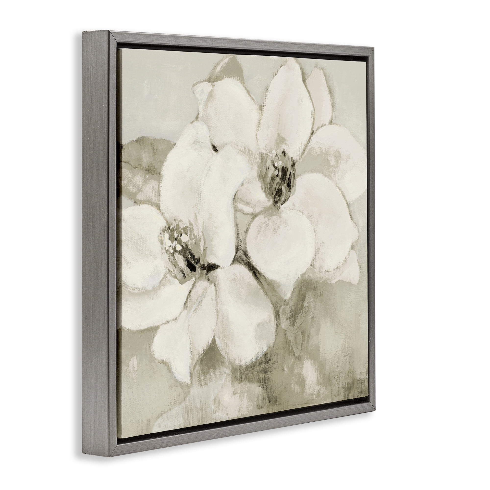 Stupell Industries Subtle Beige Magnolias Gray Framed Floater Canvas Wall Art, design by Lanie Loreth