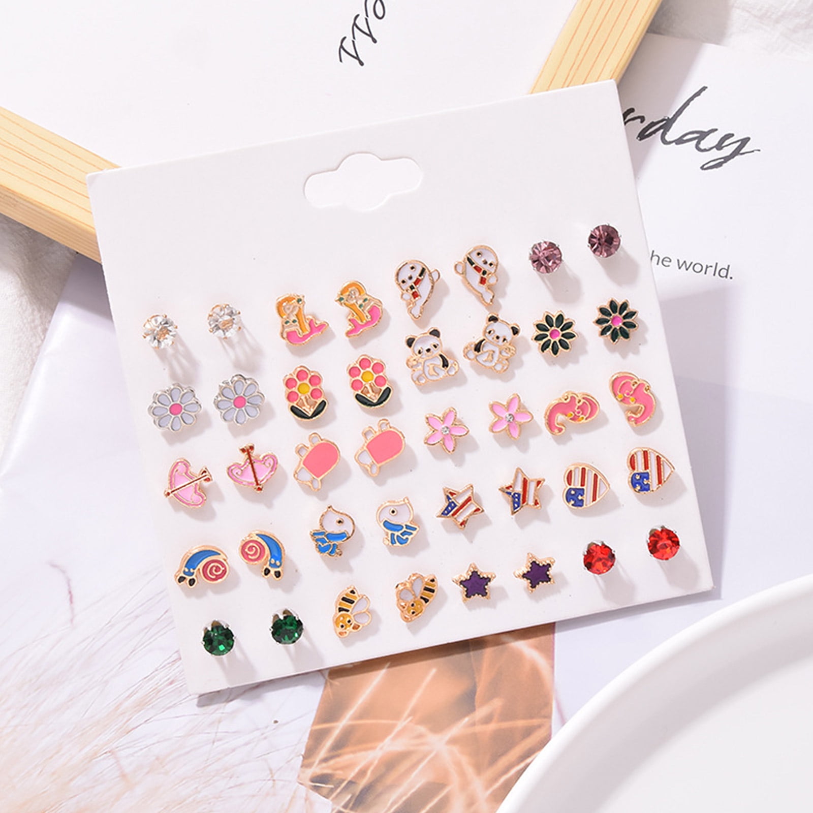 Sofullue 20 Pairs Assorted Multiple Stud Earrings for Women Simple Cute Earrings Set Walmart