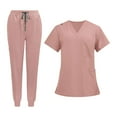 thumbnail image 3 of Conjunto de uniformes de enfermera perfecl de manga corta con pantalones cuello en V rosa SG, 3 of 8