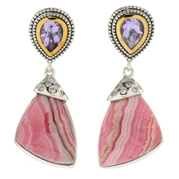 Sterling Silver 1.5' Rhodochrosite & Pink Amethyst Drop Earrings