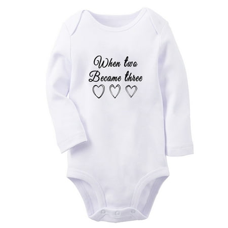 

When Two Became Three Funny Rompers Newborn Baby Unisex Bodysuits Infant Jumpsuits Toddler 0-12 Months Kids Long Sleeves Oufits (White 0-6 Months)