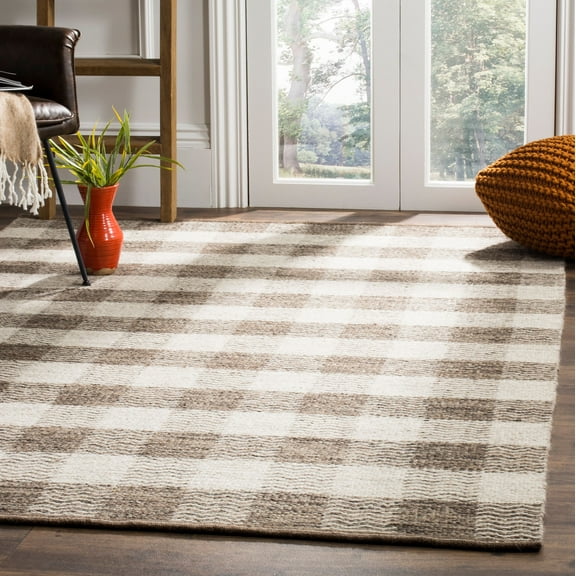 SAFAVIEH Kilim Jasmine Checkered Wool Area Rug, Light Grey/Brown, 4' x 6'