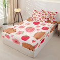 thumbnail image 2 of Homewish Cute Capybaras Zipper Twin Comforter Sets with Fitted Sheet and 2 Pillowcases,Pink Strawberry Flowers Zipper Bedding Set for Boys Girls,4-Piece,Pink Reversible, 2 of 6