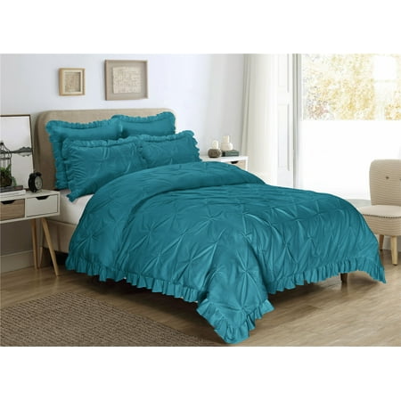 Hig 5 Piece Comforter Set Queen Teal Color Microfiber Pinch Pleat