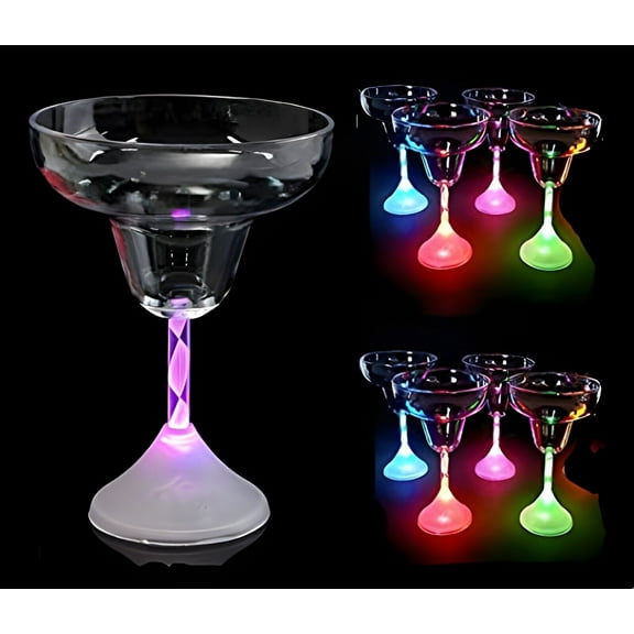 Light Up LED Flashing Margarita Glasses Plastic Cocktail Glass 8 oz 4 Pack