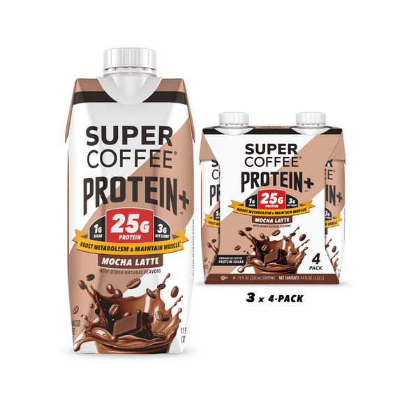 Super Coffee Protein  Mocha Iced Coffee Drink, 11 fl oz, 4 Pack, 25g Protein Liquid