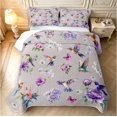 thumbnail image 2 of Erosebridal Lovely Hummingbird Quilt Full,Watercolor Tropical Full Bedspread Sets,Lavender Purple,3-Piece,1 Coverlet and 2 Pillowcases, 2 of 7