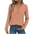 thumbnail image 2 of EchfiProm Boho Tops Womens Orange Comfy Polka Dot V Neck Long Sleeve Loose Button T Shirts, 2 of 5