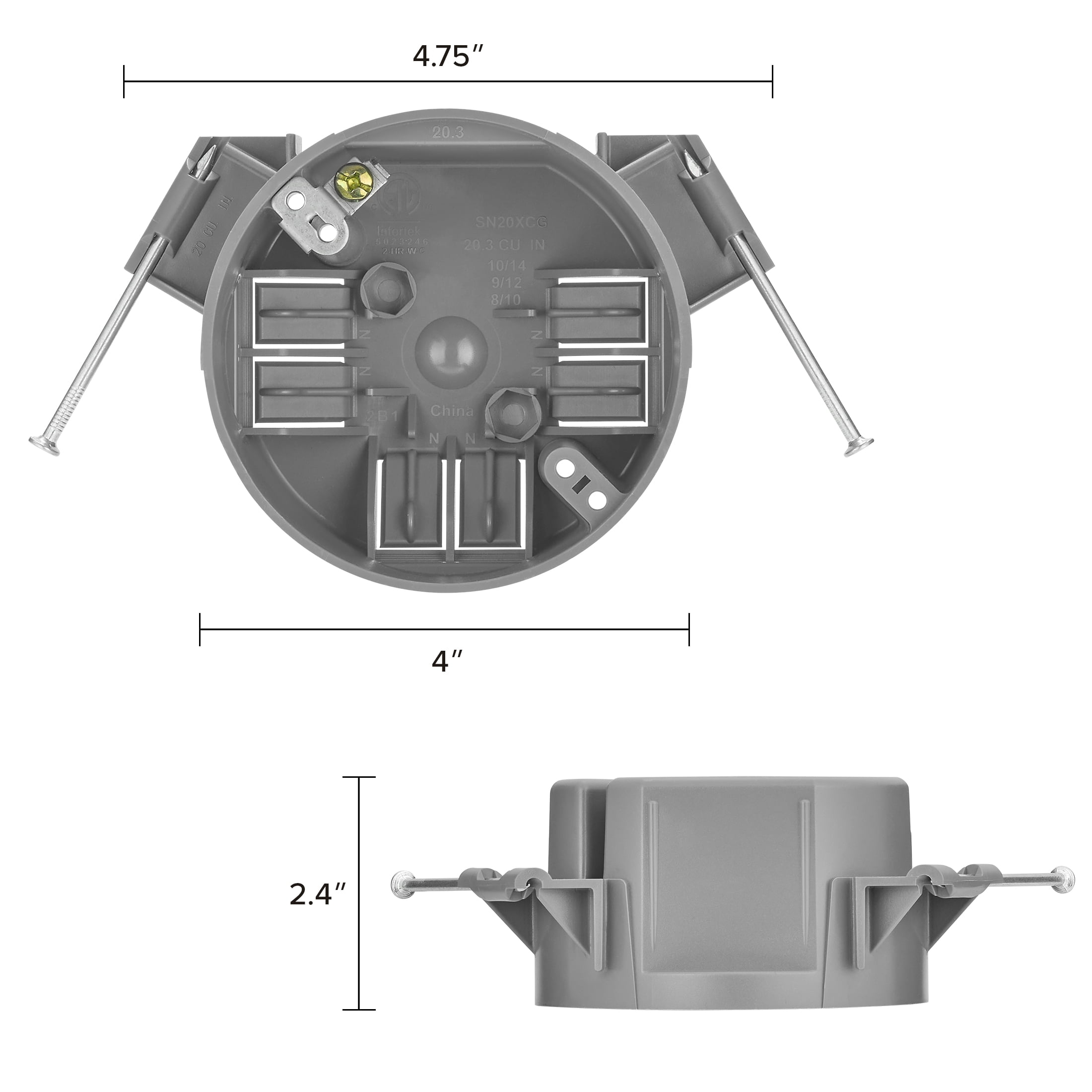 Maxxima 20.3 cu. in. PVC New Construction Ceiling Electrical Junction Box, Ceiling Box w/ Nails, ETL Listed, Gray (10 Pack)