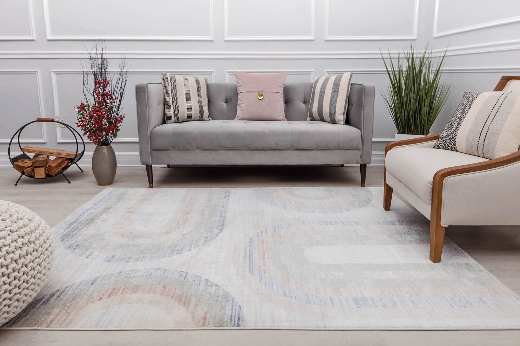 Rugs America Romeo JL80A Light Pewter Abstract Vintage White Area Rug, 2'6" x 4'