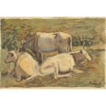 thumbnail image 2 of Cyprián Majerník 24x18 Gold Ornate Framed and Double Matted Museum Art Print Titled - Cows (1940), 2 of 4