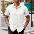 thumbnail image 2 of Inleife Mens Shirts Men Casual Solid Color Button Short Sleeve Turndown Collar Blouse Shirt, 2 of 6