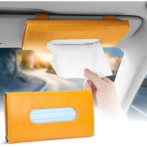 OTOSTAR Tissue Holder Box Mask Holder for Car, PU Leather Car Visor Tissue Holder Napkin Holder, Backseat Tissue Case Holder for Car, Vehicle (Yellow)