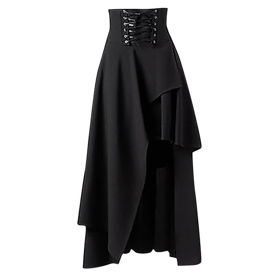 Joau Womens Halloween Lace Up High Waist Maxi Skirt Fall Winter Steampunk Gothic Long Skirts A-line Stretchy Flared Casual Irregular Skater Skirt