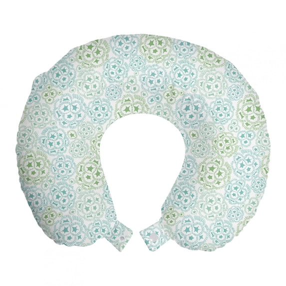 Abstract Travel Pillow Neck Rest, Modernistic Pattern of Stars Deformation Motif Bubble Inspired Graphic, Memory Foam Traveling Accessory Airplane and Car, 12", Green Seafoam White, by Ambesonne