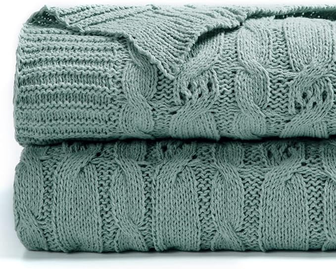 Carriediosa Cable Knit Throw Blanket Farmhouse Decor for Couch Chair Bed Sofa, 50" x 60" Sage Green