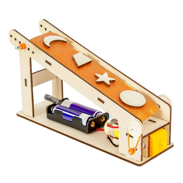 Cinta transportadora de madera con motor para niños, DIY, con kit científico