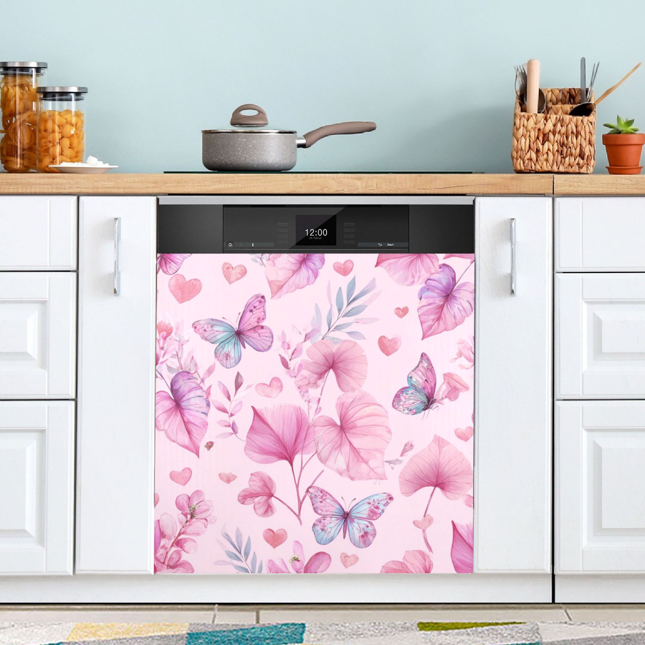 IAUYY Magnetic decorative sticker - 23x26 Inch PVC Refrigerator Decorative Cover, Removable DIY Art for Kitchen Appliances Heart-shaped Leaf Pattern