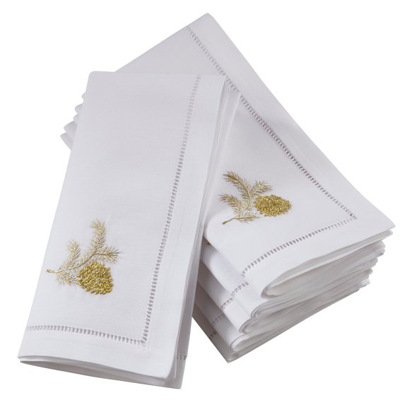 Saro Lifestyle Embroidered Pine Cone Hemstitched Napkin (Set of 6)