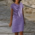 thumbnail image 1 of Jusqu'à 65 % de Réduction! Robes de Mode d'Été pour Femmes 2024 Grande Taille Nouvelle Élégance Col Rond Noué Manches Courtes Couleur Unie Coton Lin Robe, 1 of 6
