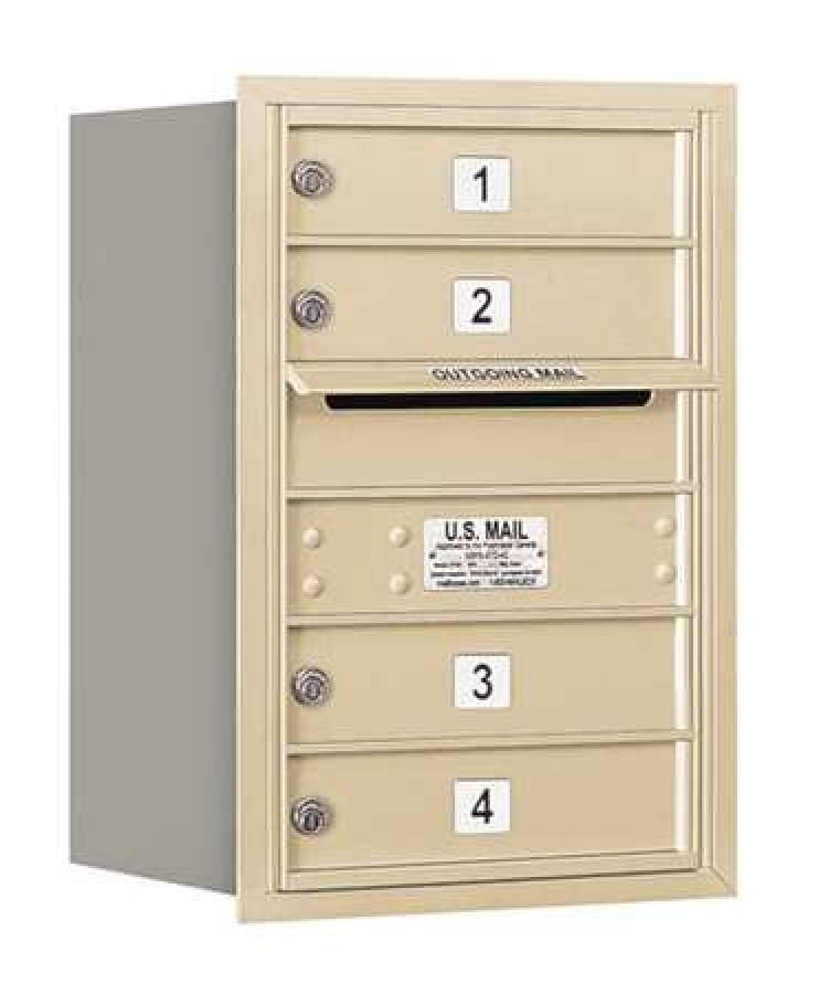 4C Horizontal Mailbox - 6 Door High Unit (23 1/2 Inches) - Single Column - 4 MB1 Doors - Sandstone - Rear Loading - Private Acce