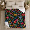 thumbnail image 5 of Colorful Folk Floral Vine Pattern Black Vibrant Botanical, Festive Holiday Scene, Warm Flannel Blanket for Sunroom and Reading Nook, Art Lovers Christmas Gift, Festive Home Decor, 5 of 9