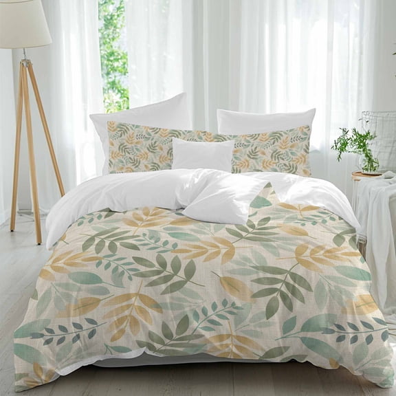Duvet Cover Twin Size 3 Piece Bedding Set, Vintage Farm Plant Leaves Soft Breathable Comforter Cover with 2 Pillow Shams, Retro Brown Green Botanical Luxury Duvet Covers with Zipper Closure