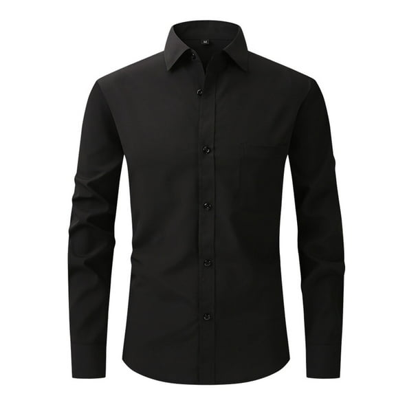 SWSMCLT Men's Button Down Dress Shirt Classic Button Up Shirt Soft Top Long Sleeve Mandarin Collar Button Thin Black Medium