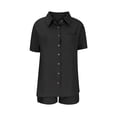 thumbnail image 5 of vigerkar Linen Short Sets for Women Short Sleeve Top Shorts 2 Piece Summer Beach Vacation Outfits Lounge Tracksuits (Black, L), 5 of 7