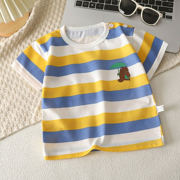 Spazoro Toddler Boys Girls Shirts Tee, Crew Neck Cute Print Short Sleeve Graphic T-Shirts Casual Summer Tops for Unisex Light Blue Size 3 T