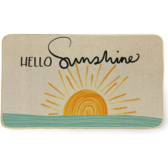 Summer Hello Sunshine for Front Door Mat Indoor Entrance, Welcome Floor Rugs Outside Entrance Decorative Doormat 17x30 Inch DM147