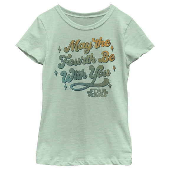 Girl's Star Wars May the Fourth Be With You Retro Logo Graphic Tee Mint X Small