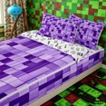 thumbnail image 3 of Erosebridal Dreamy Violet Pixel Grid Zipper Twin Comforter Sets with Fitted Sheet and 2 Pillowcases,Smooth Gradient Cube Block Zipper Bedding Set,Lavender Indigo,4-Piece,Reversible, 3 of 6